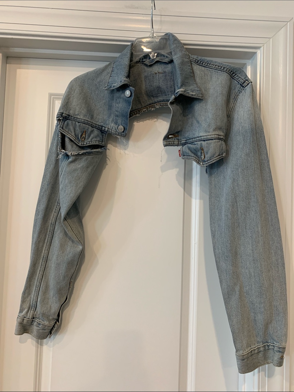 Levi's Light Blue Cropped Denim Jacket - Women's small deconstructed